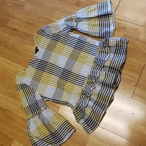 Ann Taylor plaid ruffle trim top sz XS
